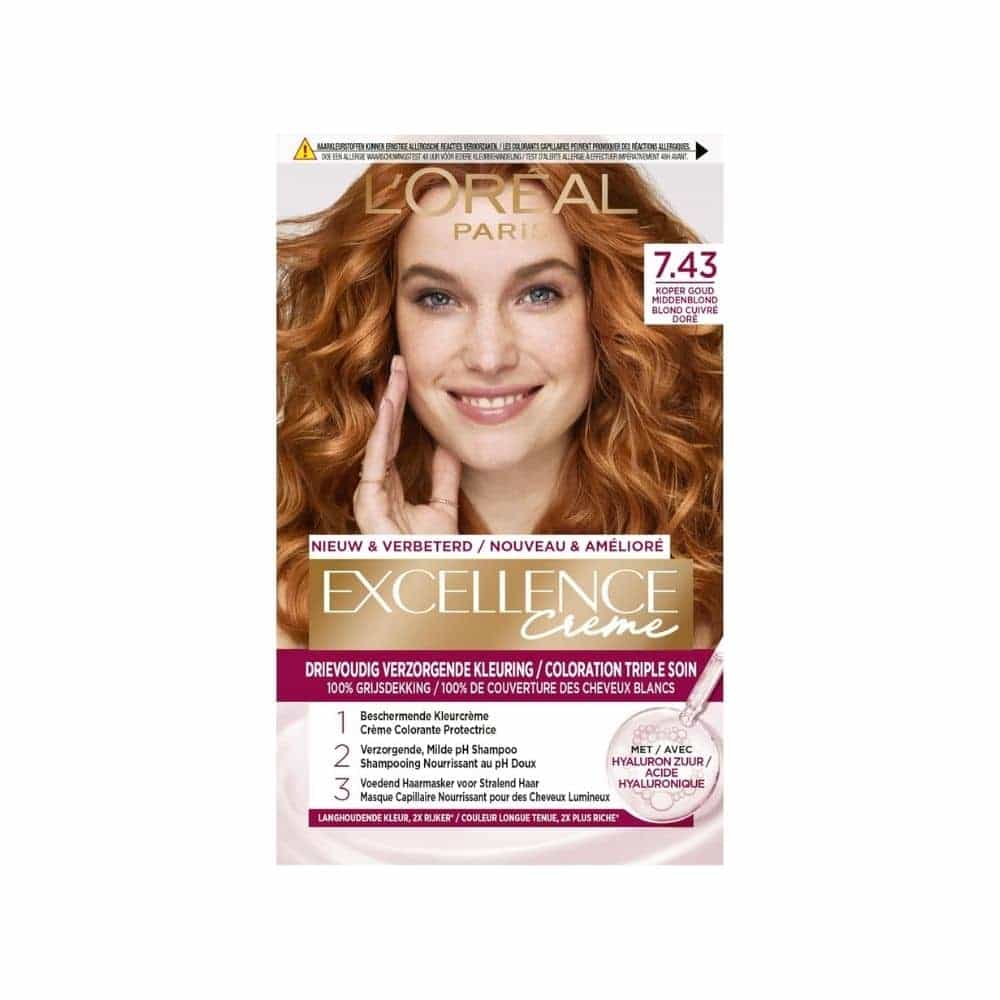 L'Oréal Paris Excellence Creme Permanent Hair Dye 7.43 Cooper Golden Blonde